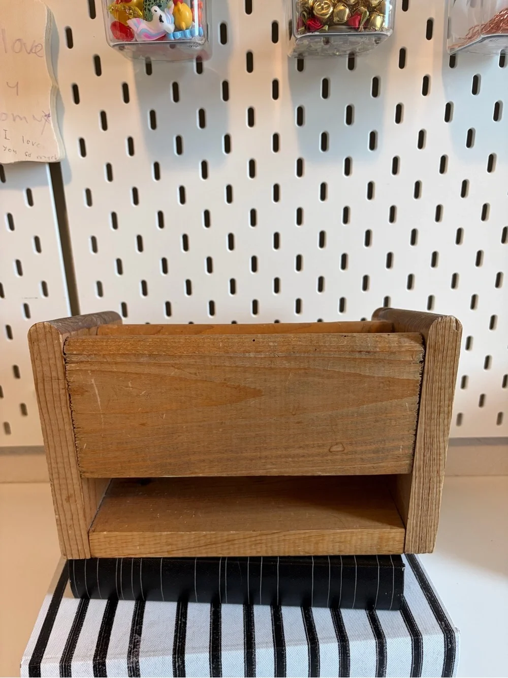 Vintage Rustic Wooden Remote Caddy with Heart Cutout